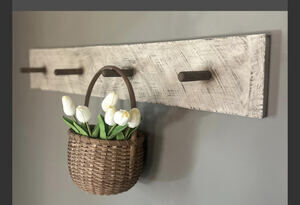 Primitive Farmhouse Peg Board Rack breadboard ends carved